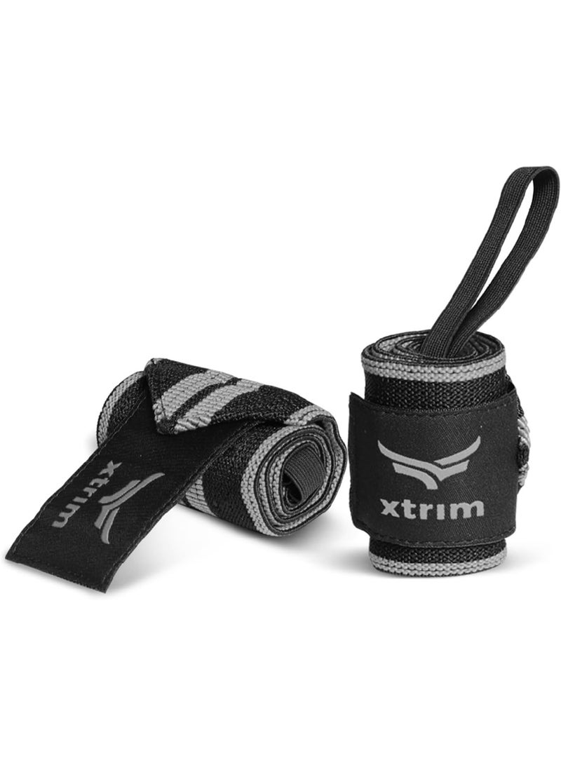 XTRIM Wrist Support for Men & Women, Wrist Band for Men, Wrist Wrap, Gym Fitness Band, Equipment for Home, Gym Exercise Accessories (Black & Grey) - Image 1