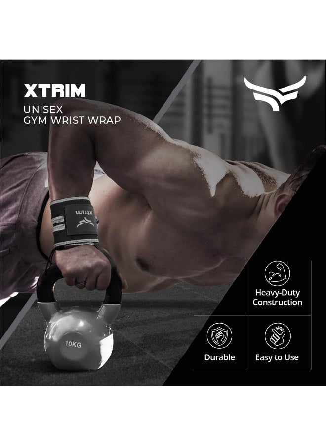 XTRIM Wrist Support for Men & Women, Wrist Band for Men, Wrist Wrap, Gym Fitness Band, Equipment for Home, Gym Exercise Accessories (Black & Grey) - Image 3