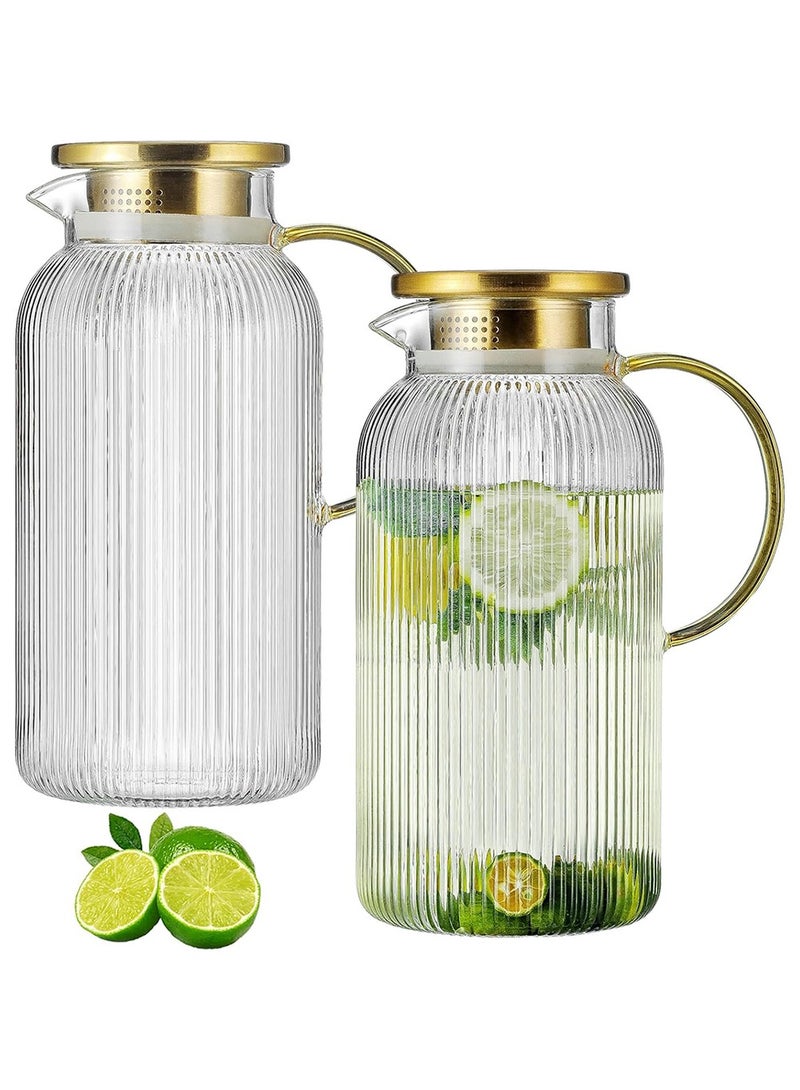 LENND Glass Water Bottle with Lid, 68oz/2L Classic Vertical Stripes Water Bottle, Glass Water Bottle for Cold Brew Coffee, Coffee, Lemonade, Iced Sun Tea, Beverages, Milk, Heat Resistant, 1 Pack - Image 1