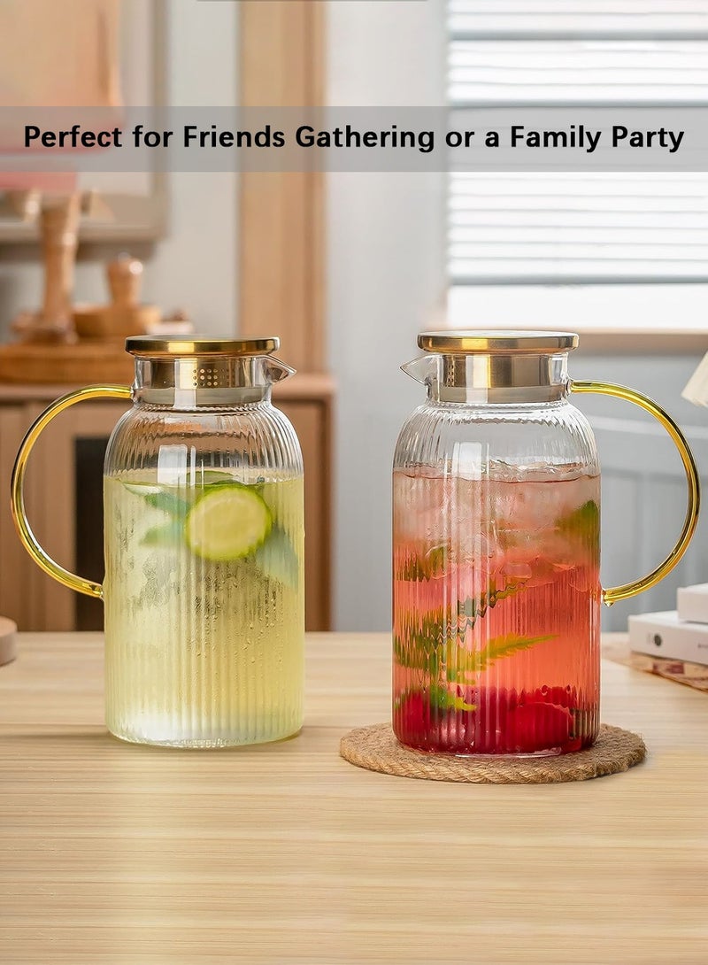 LENND Glass Water Bottle with Lid, 68oz/2L Classic Vertical Stripes Water Bottle, Glass Water Bottle for Cold Brew Coffee, Coffee, Lemonade, Iced Sun Tea, Beverages, Milk, Heat Resistant, 1 Pack - Image 4