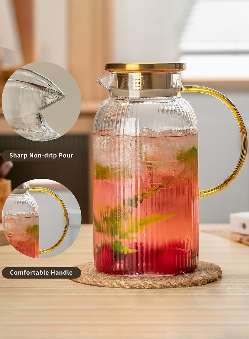 LENND Glass Water Bottle with Lid, 68oz/2L Classic Vertical Stripes Water Bottle, Glass Water Bottle for Cold Brew Coffee, Coffee, Lemonade, Iced Sun Tea, Beverages, Milk, Heat Resistant, 1 Pack - Image 5