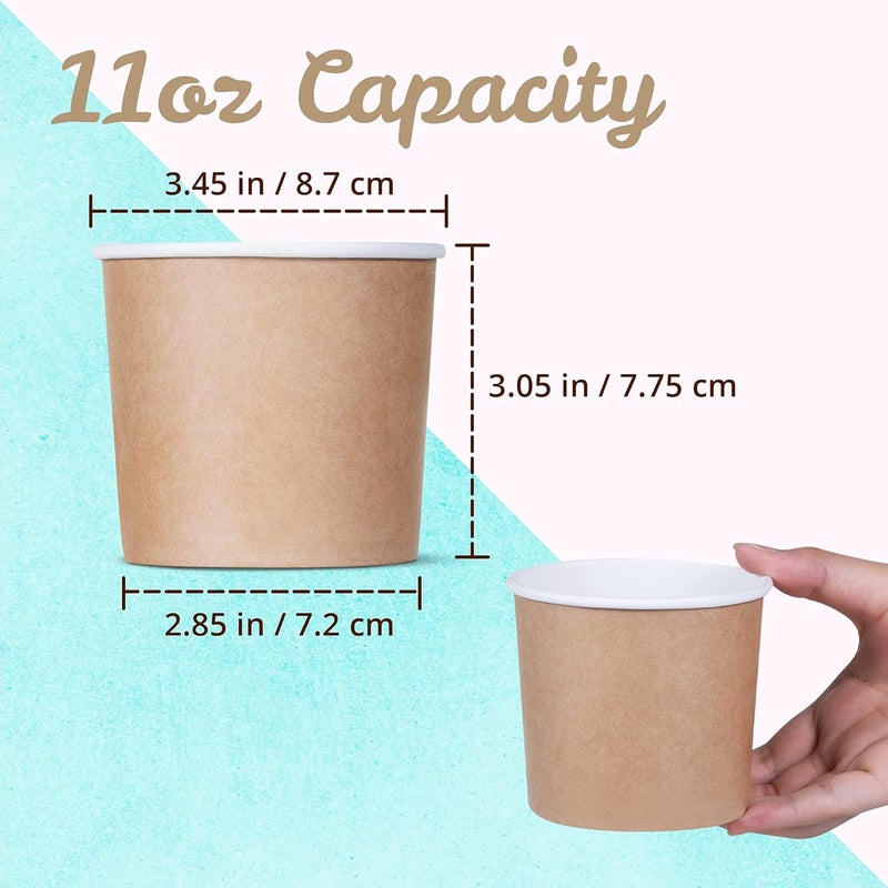 MATICAN Paper Ice Cream Cups - 50-Count 11-Oz Disposable Dessert Bowls for Hot or Cold Food, 11-Ounce Party Supplies Treat Cups for Sundae, Frozen Yogurt, Soup, Brown - Image 4
