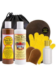 Maui Babe Browning Lotion 8oz  Maui Babe After Browning Lotion 8oz 9 Pc Deluxe Maui Babe Package Outdoor Tanner  After Sun Enhancer Lotion Kit with Tanning Mitts Travel Bottle Draw String Bag