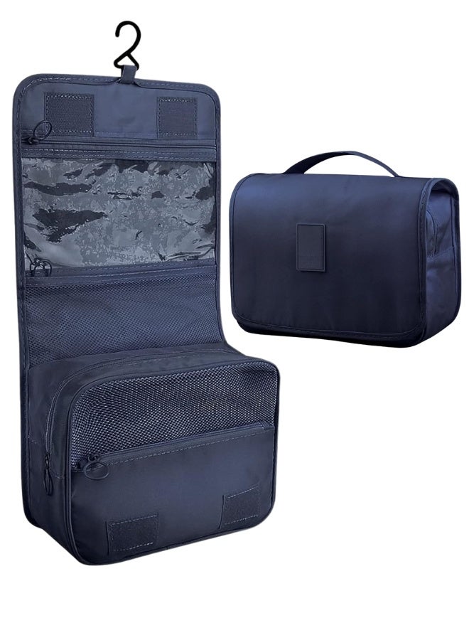 Travel Toiletry Bag Organizer Handy Cosmetic Bag Large Capacity Makeup Bag Portable Foldable Makeup Bag with Hook Organizer Cosmetic Bag for Men and Women- Dark Blue - Image 1
