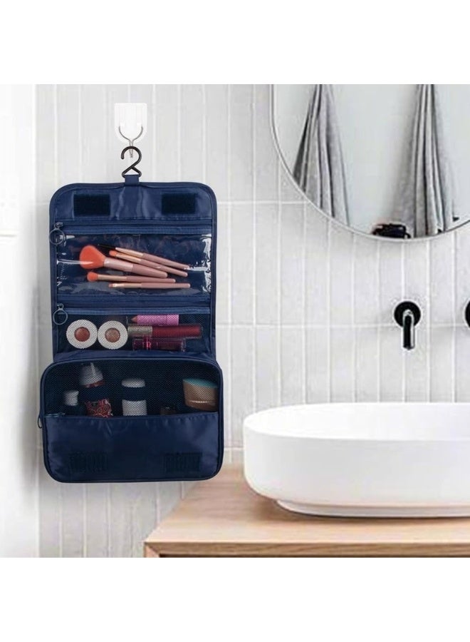 Travel Toiletry Bag Organizer Handy Cosmetic Bag Large Capacity Makeup Bag Portable Foldable Makeup Bag with Hook Organizer Cosmetic Bag for Men and Women- Dark Blue - Image 4