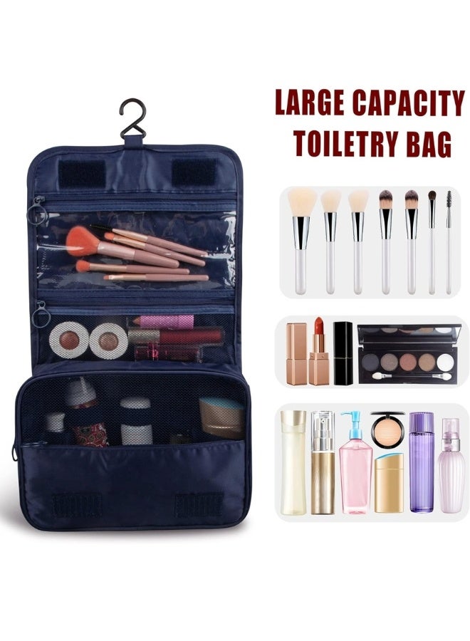 Travel Toiletry Bag Organizer Handy Cosmetic Bag Large Capacity Makeup Bag Portable Foldable Makeup Bag with Hook Organizer Cosmetic Bag for Men and Women- Dark Blue - Image 5