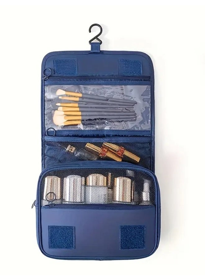 Travel Toiletry Bag Organizer Handy Cosmetic Bag Large Capacity Makeup Bag Portable Foldable Makeup Bag with Hook Organizer Cosmetic Bag for Men and Women- Dark Blue - Image 2