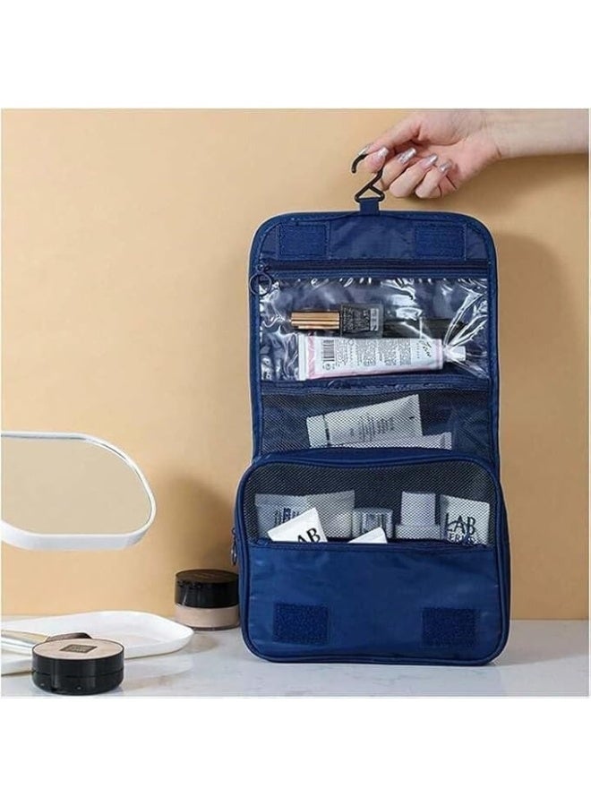 Travel Toiletry Bag Organizer Handy Cosmetic Bag Large Capacity Makeup Bag Portable Foldable Makeup Bag with Hook Organizer Cosmetic Bag for Men and Women- Dark Blue - Image 3