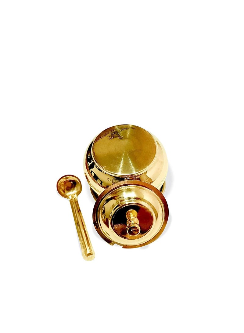 KC KC Golden Brass Multipurpose Ghee Pot/Pickle Container 400 ML with Embossed Designer Spoon …  - Image 3