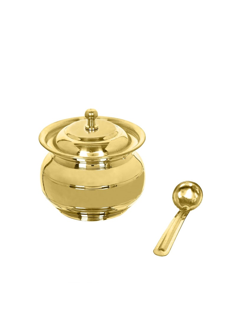 KC KC Golden Brass Multipurpose Ghee Pot/Pickle Container 400 ML with Embossed Designer Spoon …  - Image 5