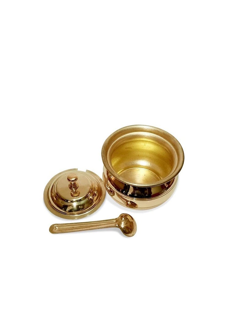 KC KC Golden Brass Multipurpose Ghee Pot/Pickle Container 400 ML with Embossed Designer Spoon …  - Image 2