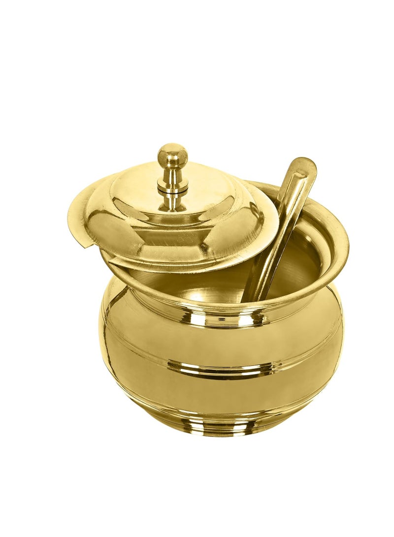 KC KC Golden Brass Multipurpose Ghee Pot/Pickle Container 400 ML with Embossed Designer Spoon …  - Image 1