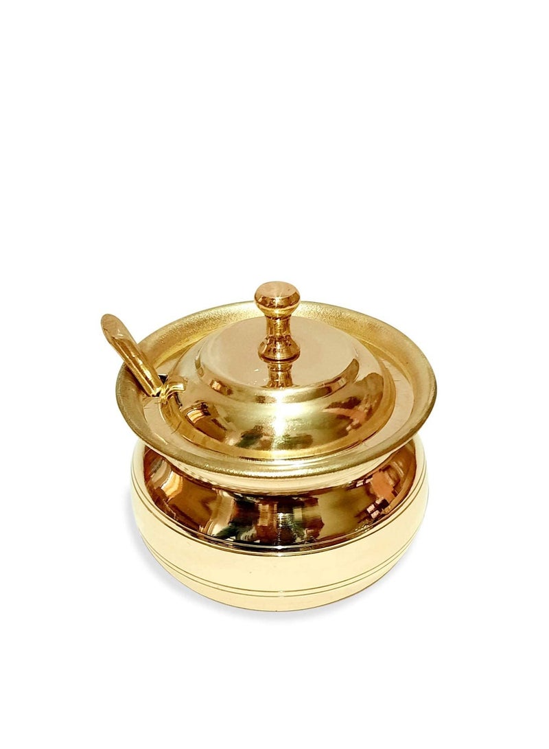 KC KC Golden Brass Multipurpose Ghee Pot/Pickle Container 400 ML with Embossed Designer Spoon …  - Image 4