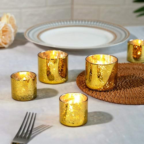 FrutPunch 12-Piece Gold Candle Holders, Speckled Mercury Gold Votive Candle Holders, Two Models, Suitable for Wedding Table Centerpieces, Party Decorations and Home Decor - Image 4
