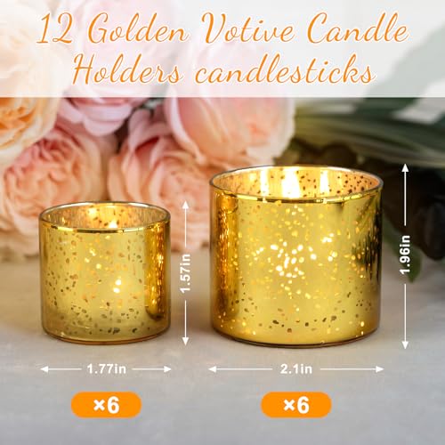 FrutPunch 12-Piece Gold Candle Holders, Speckled Mercury Gold Votive Candle Holders, Two Models, Suitable for Wedding Table Centerpieces, Party Decorations and Home Decor - Image 3
