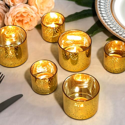 FrutPunch 12-Piece Gold Candle Holders, Speckled Mercury Gold Votive Candle Holders, Two Models, Suitable for Wedding Table Centerpieces, Party Decorations and Home Decor - Image 2