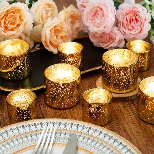 FrutPunch 12-Piece Gold Candle Holders, Speckled Mercury Gold Votive Candle Holders, Two Models, Suitable for Wedding Table Centerpieces, Party Decorations and Home Decor - Image 5