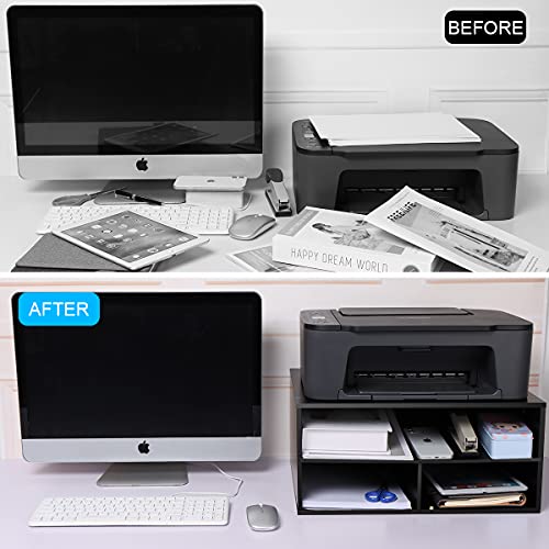 EMERIT Printer Stand for Desk - 2 Tier Desktop Printer Stand with Paper Storage, Printer Riser Organizer for Home Office, Holds up to 30 lbs, Black - Image 2