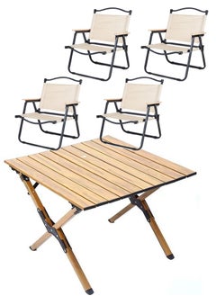Portable Folding Table with 4 Chairs Set Wooden table Outdoor and Indoor Picnic Camping set