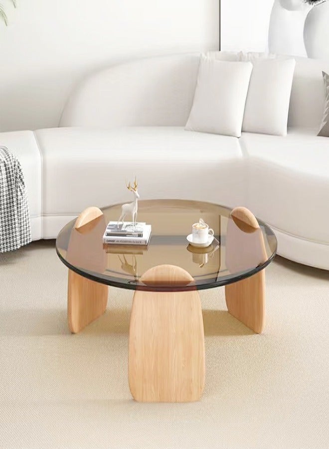 fashionhome Multipurpose Modern Design Stylish Luxury Round Edges Tempered Glass and Premium Wood Coffee Table Side Table Center Table for Bedroom Living Room Home Offices 80x33 Centimeter - Image 1