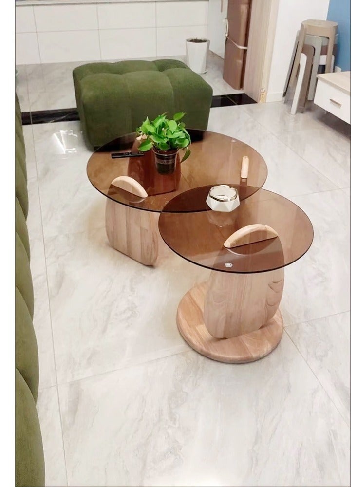 fashionhome Multipurpose Modern Design Stylish Luxury Round Edges Tempered Glass and Premium Wood Coffee Table Side Table Center Table for Bedroom Living Room Home Offices 80x33 Centimeter - Image 2
