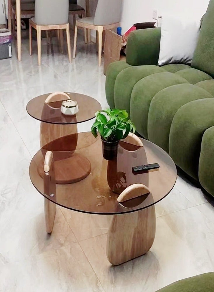 fashionhome Multipurpose Modern Design Stylish Luxury Round Edges Tempered Glass and Premium Wood Coffee Table Side Table Center Table for Bedroom Living Room Home Offices 80x33 Centimeter - Image 3