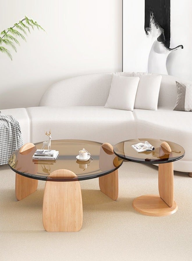 fashionhome Multipurpose Modern Design Stylish Luxury Round Edges Tempered Glass and Premium Wood Coffee Table Side Table Center Table for Bedroom Living Room Home Offices 80x33 Centimeter - Image 5