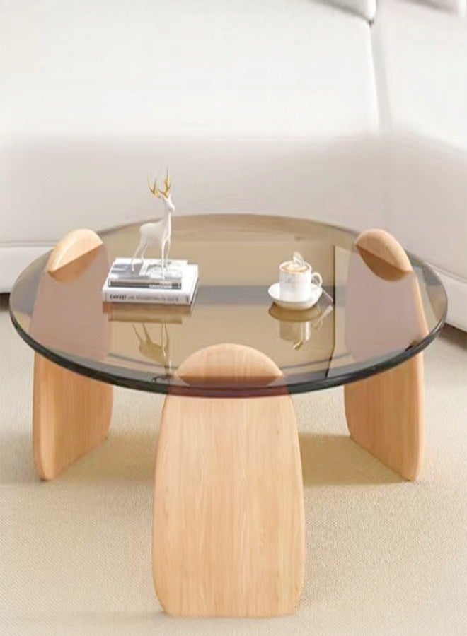 fashionhome Multipurpose Modern Design Stylish Luxury Round Edges Tempered Glass and Premium Wood Coffee Table Side Table Center Table for Bedroom Living Room Home Offices 80x33 Centimeter - Image 4