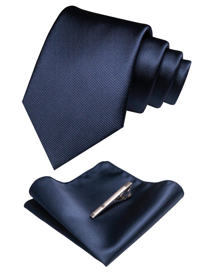 JEMYGINS Navy Formal Necktie and Pocket Square, Hankerchief and Tie Bar Clip Sets for Men - Image 1