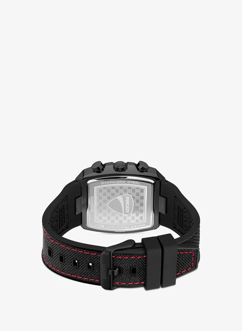 Ducati  Ducati DT088 Gents Chronograph Watch – Partial See-Through Dial, Fiery Red Accents, Black Screw-Detail Case, Leather Strap with Silicone Base, Water Resistant 50M for Men | Best Price UAE