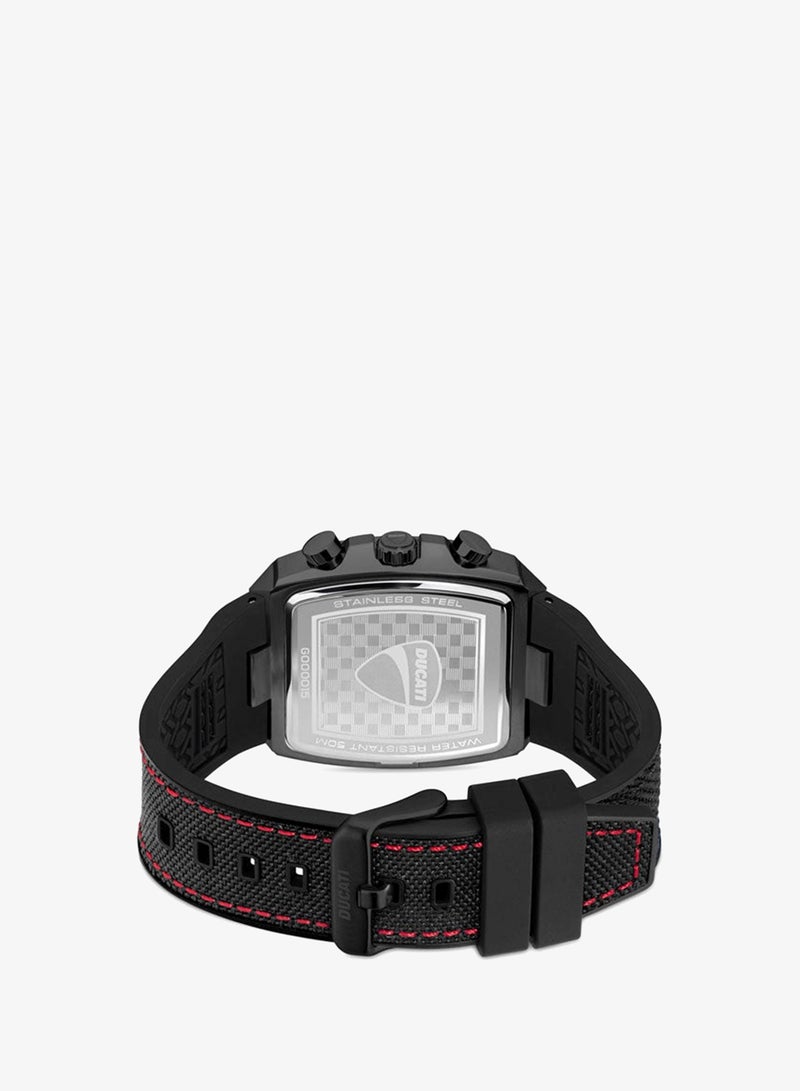 Ducati DT088 Gents Chronograph Watch – Partial See-Through Dial, Fiery Red Accents, Black Screw-Detail Case, Leather Strap with Silicone Base, Water Resistant 50M - Image 3