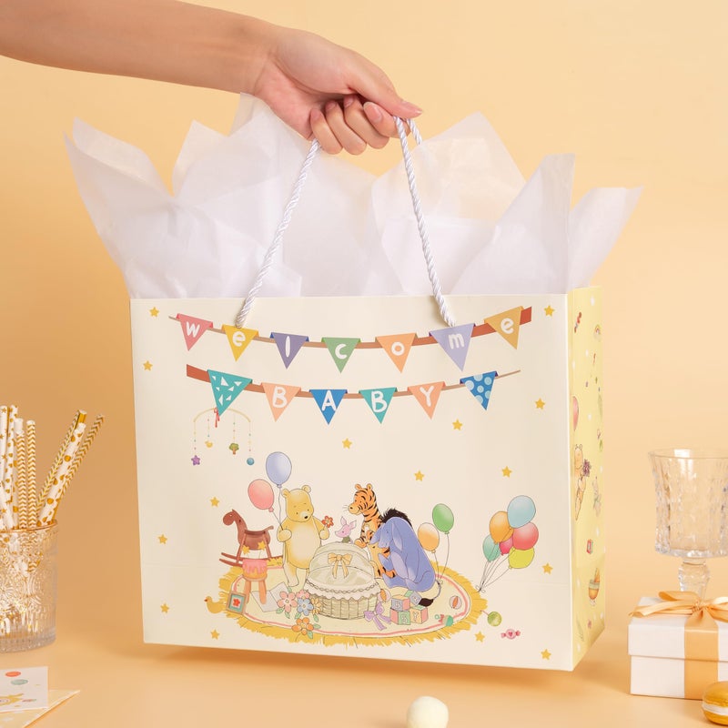 Crisky 13" Large Winnie Gift Bags with Tissue Paper and Greeting Card for Baby Shower Kids Boy and Girl Birthday Parties - Image 5