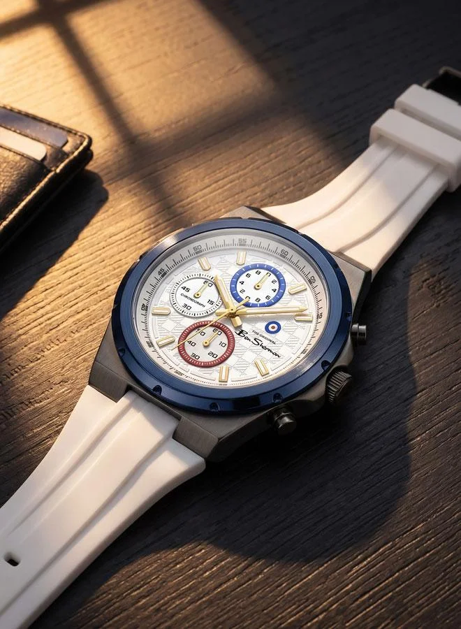 Ben Sherman white Manchester  Silver Dial White Silicone Strap Chronograph Watch for Men, 43mm for Men | Best Price UAE