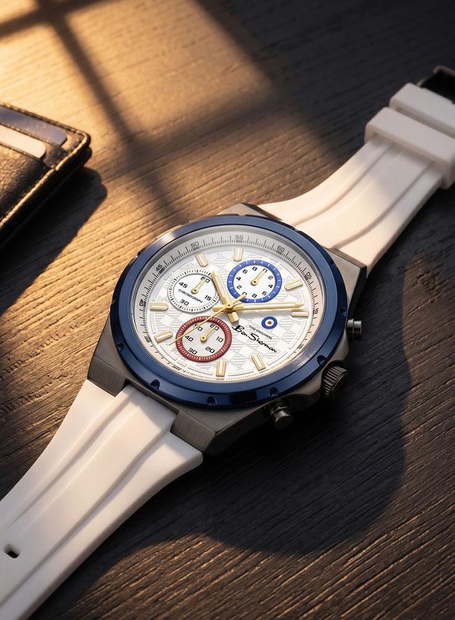 Ben Sherman Manchester  Silver Dial White Silicone Strap Chronograph Watch for Men, 43mm - Image 4
