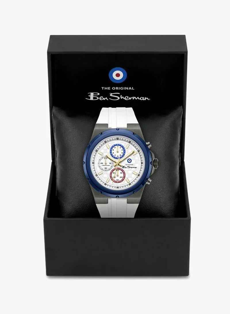 Ben Sherman white Manchester  Silver Dial White Silicone Strap Chronograph Watch for Men, 43mm for Men | Best Price UAE