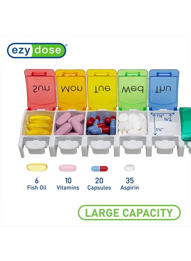 Ezy Dose Weekly (7-Day) Pill Planner, Medicine Case, Vitamin Organizer Box, X-Large Push-Button Compartments, Rainbow Lids - Image 2