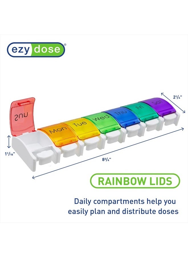 Ezy Dose Weekly (7-Day) Pill Planner, Medicine Case, Vitamin Organizer Box, X-Large Push-Button Compartments, Rainbow Lids - Image 5