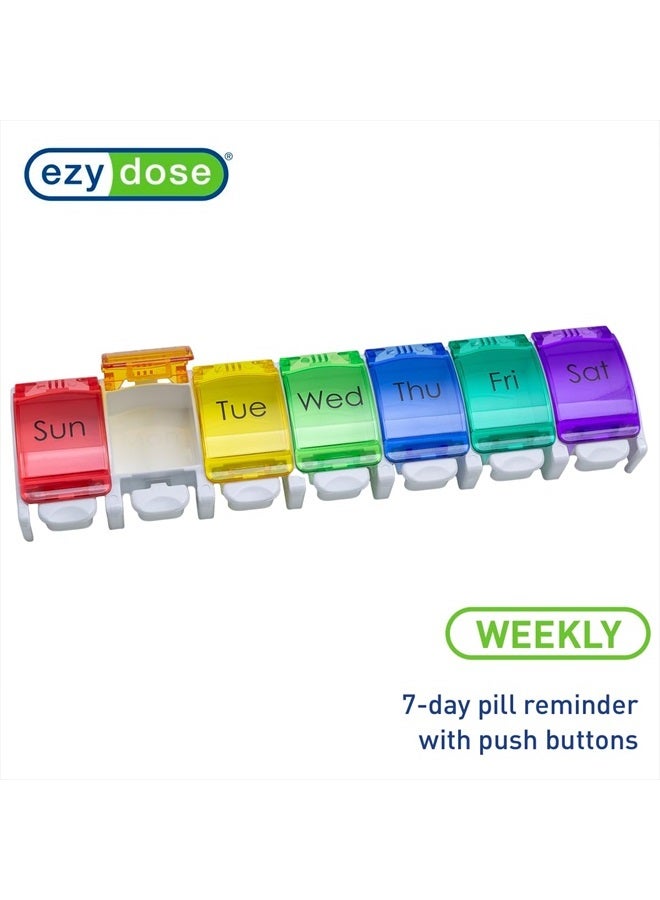Ezy Dose Weekly (7-Day) Pill Planner, Medicine Case, Vitamin Organizer Box, X-Large Push-Button Compartments, Rainbow Lids - Image 3