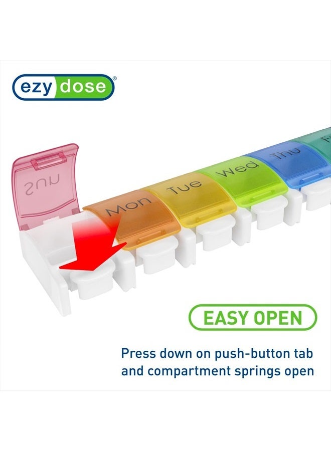 Ezy Dose Weekly (7-Day) Pill Planner, Medicine Case, Vitamin Organizer Box, X-Large Push-Button Compartments, Rainbow Lids - Image 4