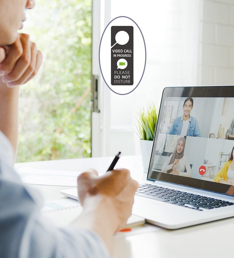 Fun-Plus Video Call In Progress Do Not Disturb Door Hanger Sign, 2 Pack (Printed on Both Sides), 9.3″x3.5″ PVC Plastic, Please Do Not Disturb Sign for Home, Office. Type 10 - Image 3