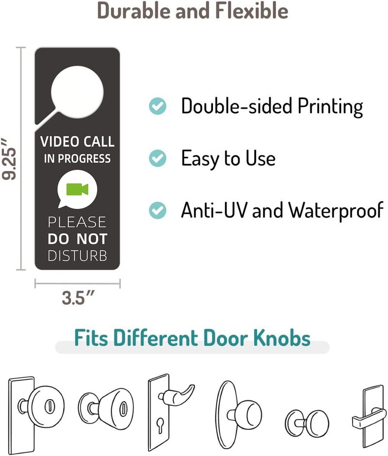Fun-Plus Video Call In Progress Do Not Disturb Door Hanger Sign, 2 Pack (Printed on Both Sides), 9.3″x3.5″ PVC Plastic, Please Do Not Disturb Sign for Home, Office. Type 10 - Image 2
