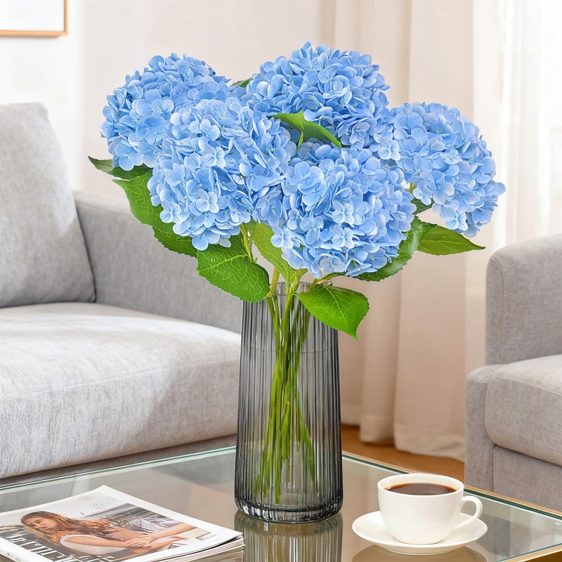 Cherica Real Touch Blue Hydrangea Artificial Flowers with Stems, Fake Silk Flowers for Outdoors, 3 Pcs Artificial Flowers for Home Decor Wedding Bouquets Centerpieces Vase - Image 3