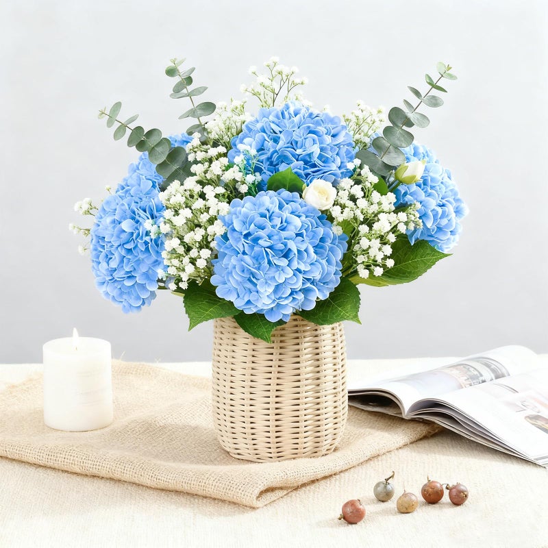 Cherica Real Touch Blue Hydrangea Artificial Flowers with Stems, Fake Silk Flowers for Outdoors, 3 Pcs Artificial Flowers for Home Decor Wedding Bouquets Centerpieces Vase - Image 5