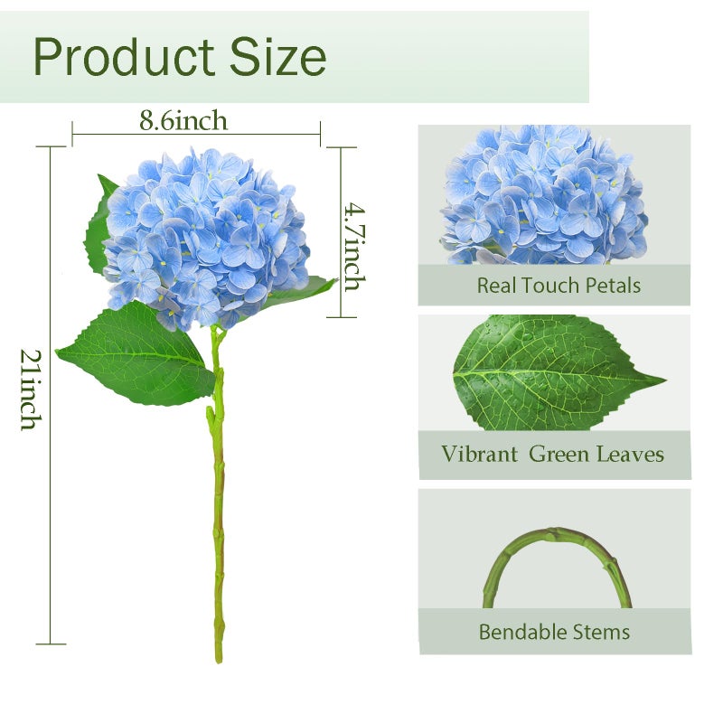 Cherica Real Touch Blue Hydrangea Artificial Flowers with Stems, Fake Silk Flowers for Outdoors, 3 Pcs Artificial Flowers for Home Decor Wedding Bouquets Centerpieces Vase - Image 4