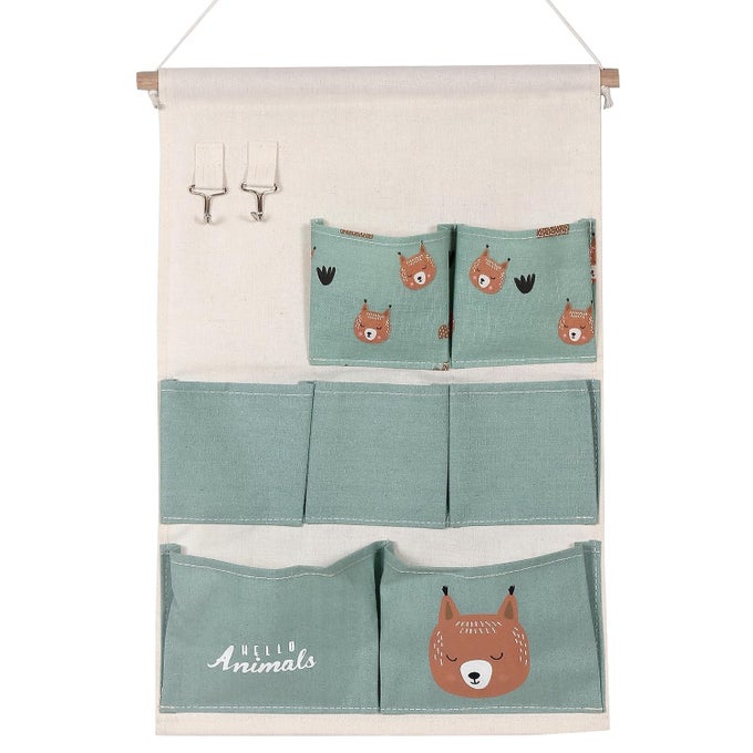 7 POCKETS HANGING ORGANIZER BAG COTTON LINEN WALL DOOR HANGING STORAGE BAG WALL CLOSET ORGANIZER WITH HOOK