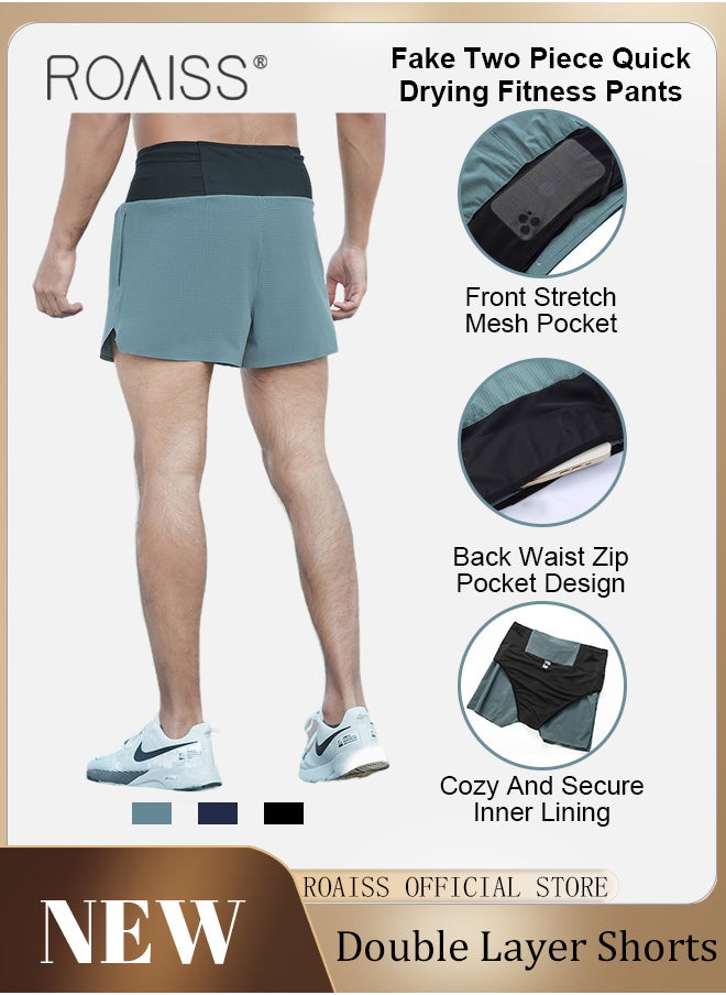 roaiss Summer Running Athletic Dry Fit Shorts Rear Zip Pocket Men Workout Fitness Training Pant Breathable  - Image 2