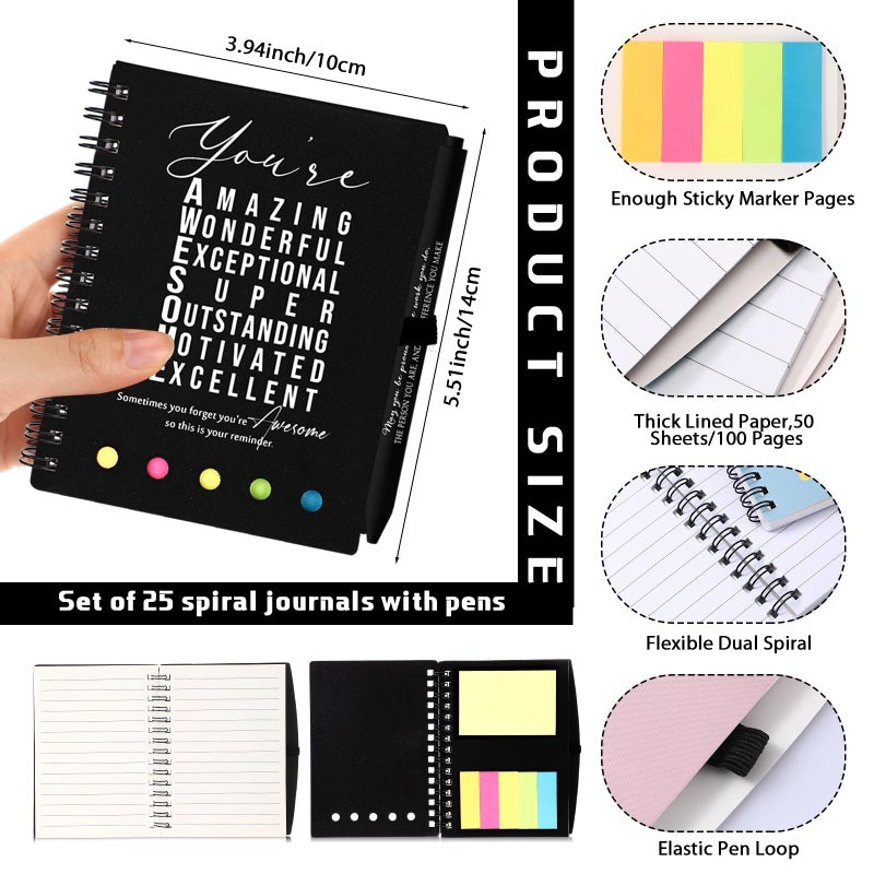 Jetec 25 Sets Christmas Team Employee Appreciation Gifts Motivational Spiral Notebooks with Sticky Notes Ballpoint Pens Coworker Inspirational Thank You Gifts(Black You are) - Image 2