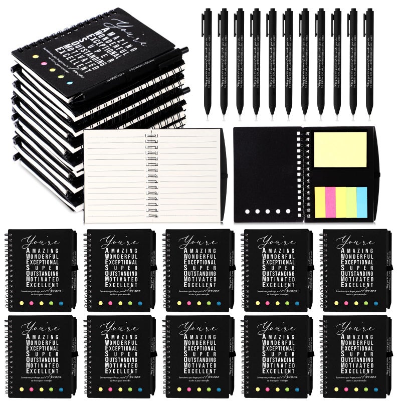 Jetec 25 Sets Christmas Team Employee Appreciation Gifts Motivational Spiral Notebooks with Sticky Notes Ballpoint Pens Coworker Inspirational Thank You Gifts(Black You are) - Image 1