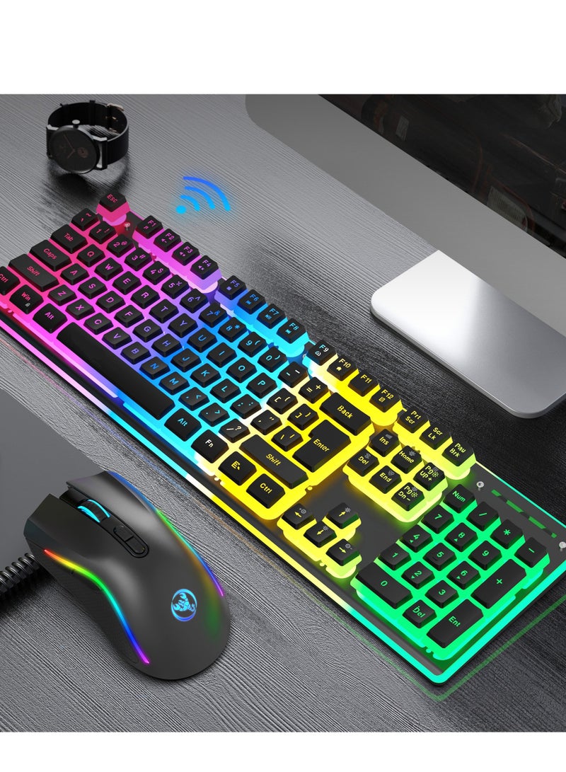 Wireless Mouse And Keyboard Set RGB Water Backlight Rechargeable Keyboard ABS Pudding Key Cap Automatic Hibernation Power Saving Mode 2.4G Wireless Transmission Technology(Black) - Image 2
