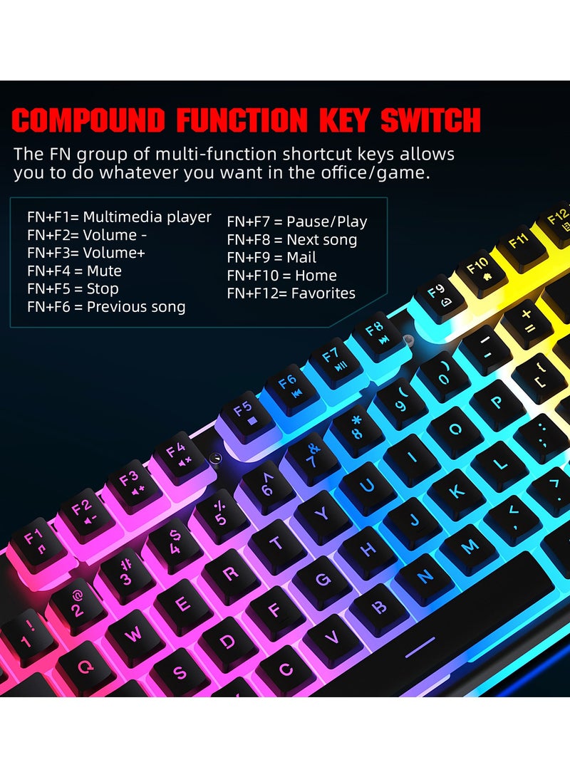 Wireless Mouse And Keyboard Set RGB Water Backlight Rechargeable Keyboard ABS Pudding Key Cap Automatic Hibernation Power Saving Mode 2.4G Wireless Transmission Technology(Black) - Image 5